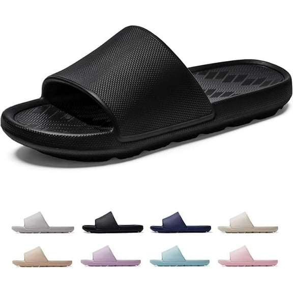 Genreen Non Slip Shower Shoes Bathroom Slippers for Pool Camping Open-toe,Black