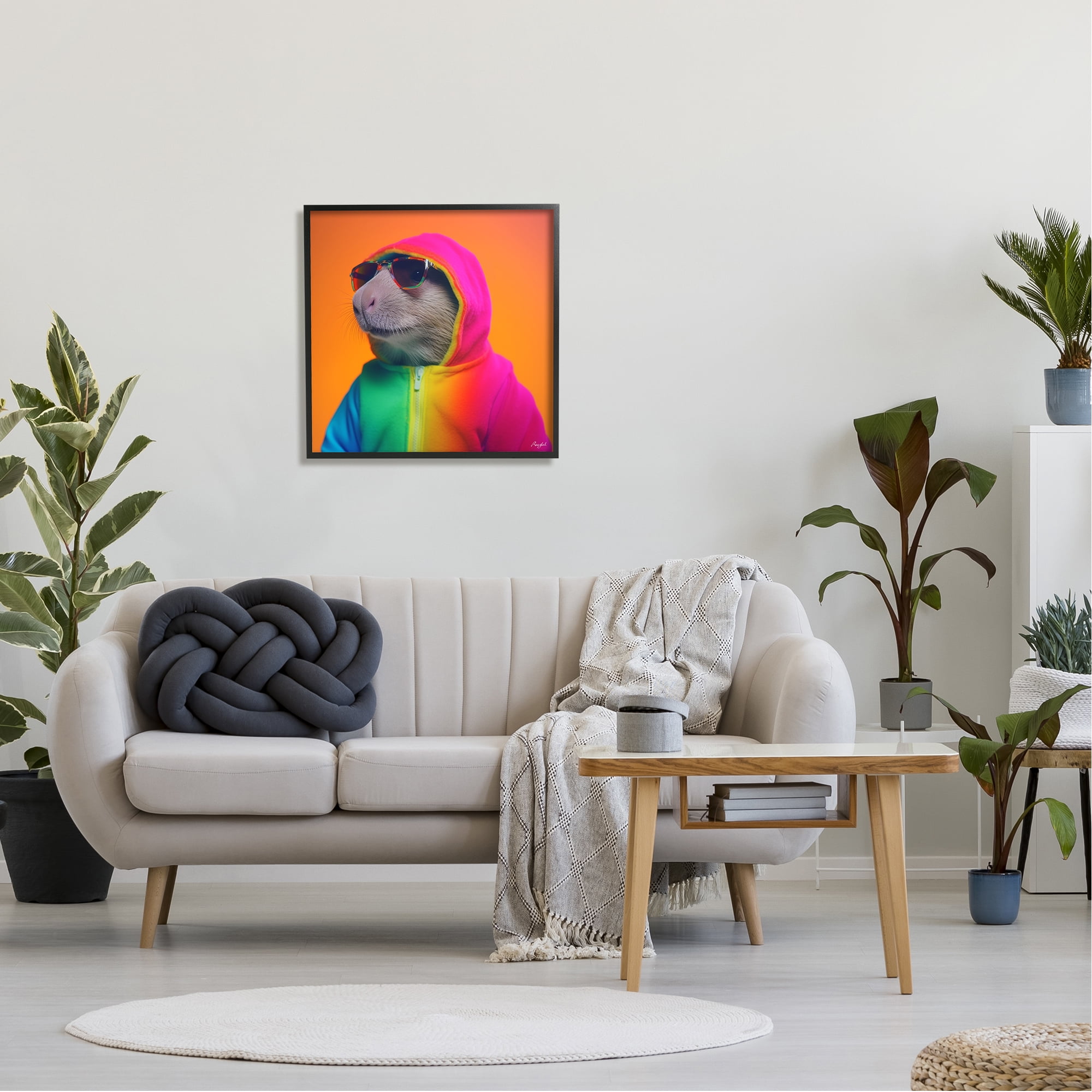 Stupell Industries Rainbow Beaver Portrait Animals & Insects Painting Black Framed Art Print Wall Art, 24 x 24