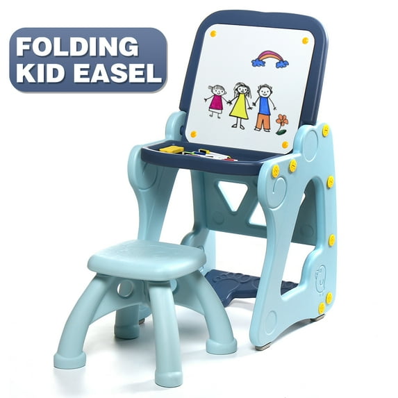 Children Rainbow Dreams Activity Easel with Storage - Ideal for Arts & Crafts, Drawing, Homeschooling and More,33.46*16.54 Inch Fold 2-in-1