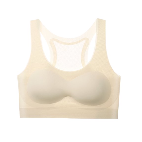 Xfvqtps Girls Sports Bras with Padded Fixed Cup Seamless Cooling Mesh Breathable Training Bra for Teen Racerback Solid Color Comfortable Girls Bras for 12-18 Years Beige