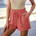 thumbnail image 4 of Womens Summer Elastic Waist Drawstring Shorts Ruffle Waist High Waisted Wide Leg Casual Beach Shorts with Pockets Watermelon Red, 4 of 8