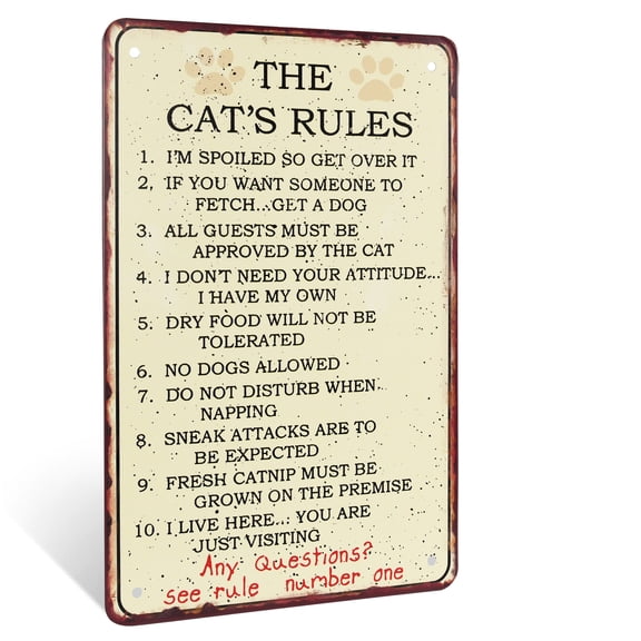 Funny Cat's 10 Rules Novelty Tin Sign Metal Home Wall Art Pet Lover Decor Fur Baby Gift