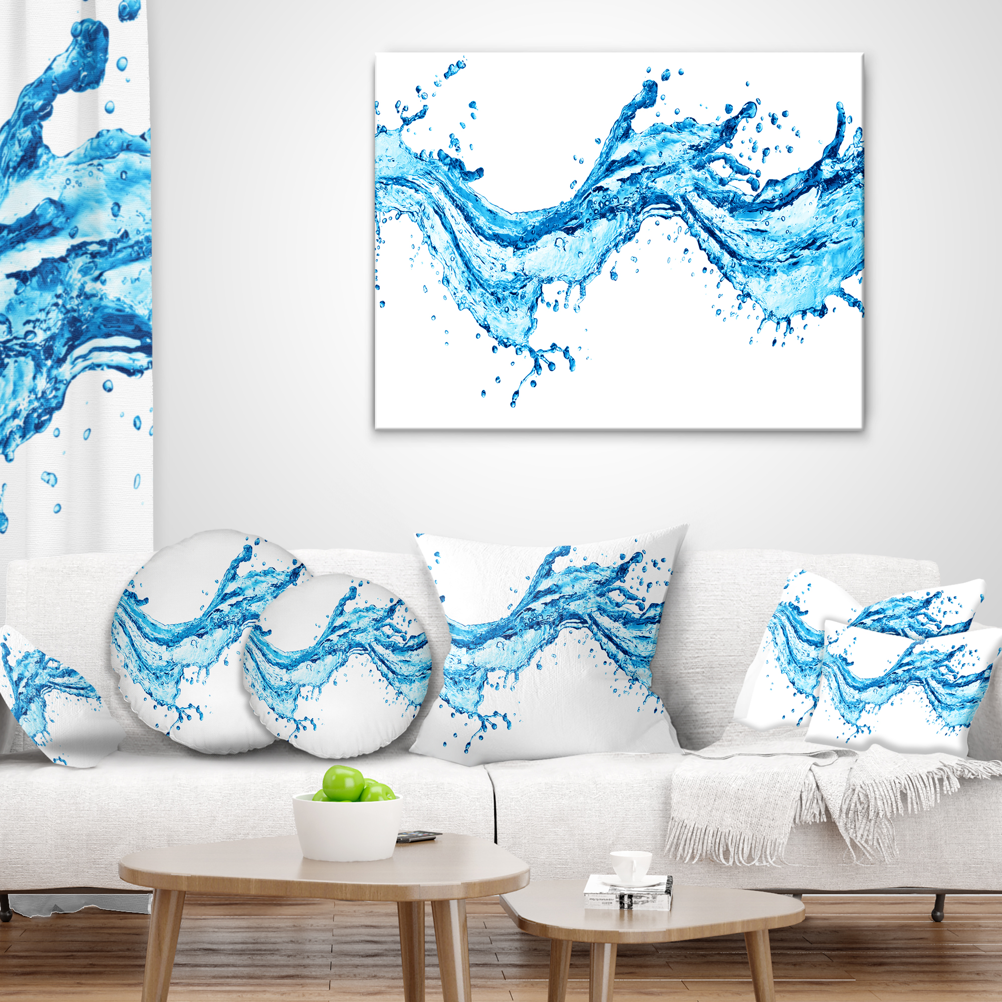 Designart Blue Water Splashes - Abstract Throw Pillow - 16x16