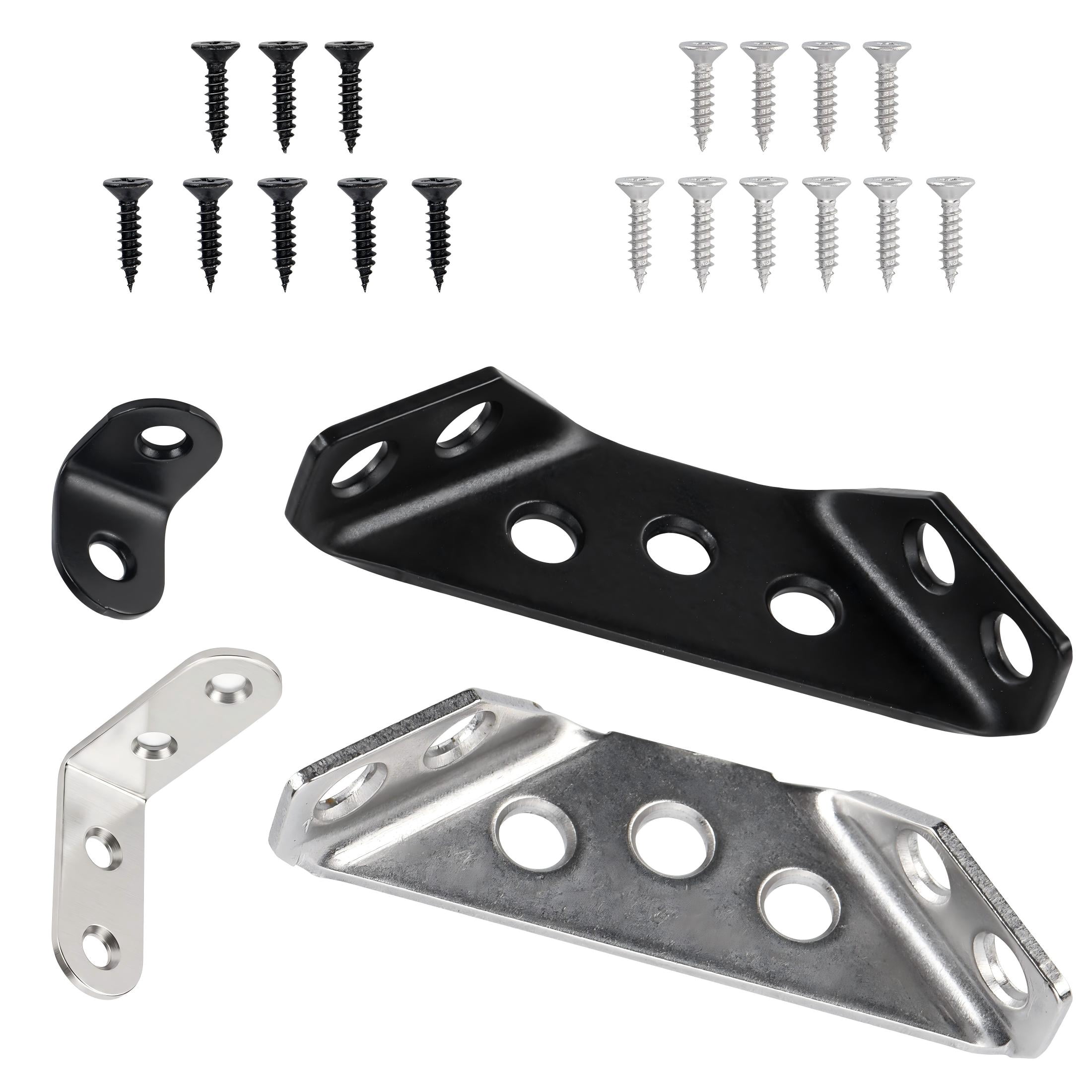 Hyper Tough Multiple Sizes Stainless Steel Corner Brace Kit for Wooden Furniture, Screws included, 60 Pack
