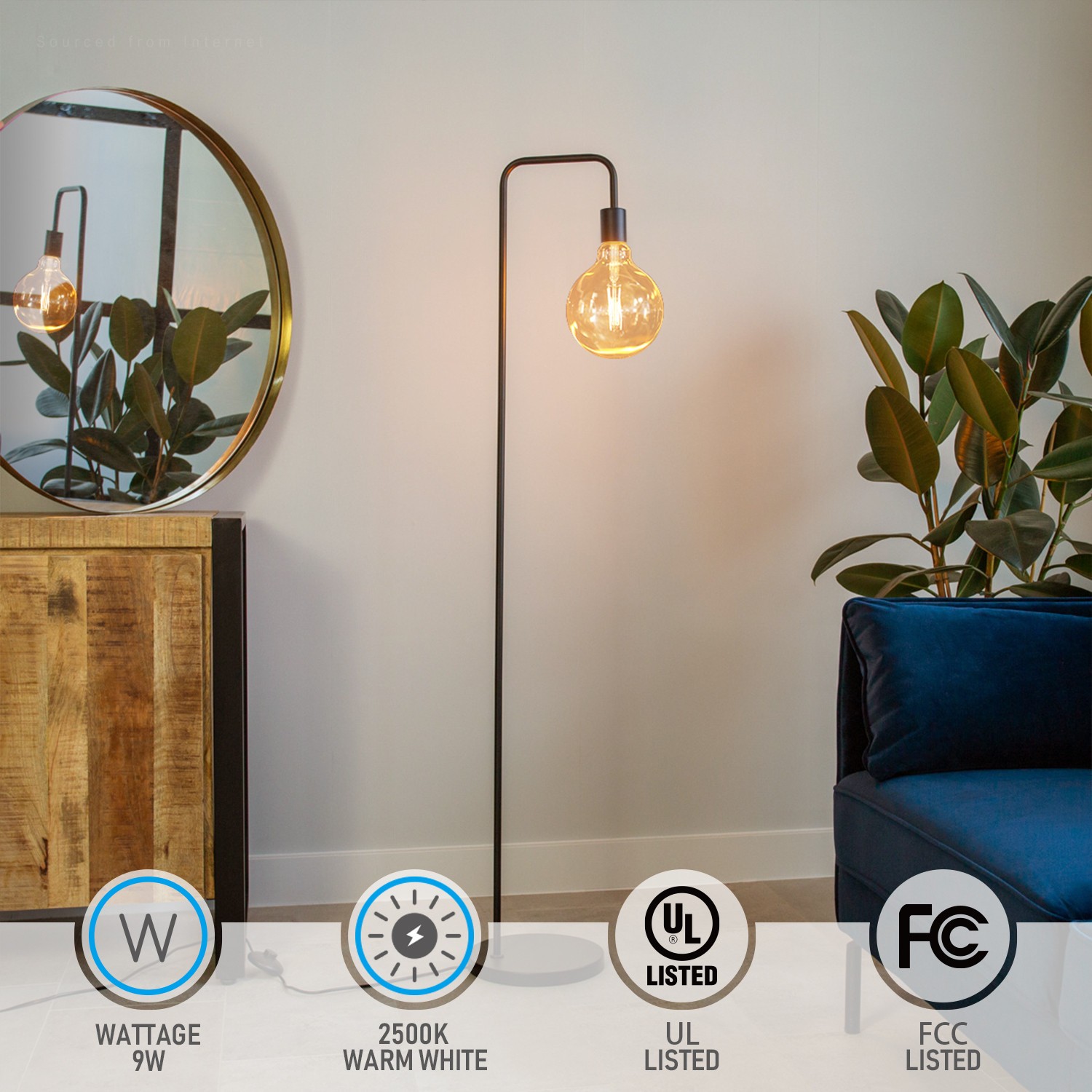 2 Pack G125 LED Decorative Edison Bulbs, Globe Light Bulbs Dimmable, 100W Eqv., Amber, E26 Base, Vintage Filament Light Bulbs for Pendant Light, Floor Lamp, 2500K Soft White