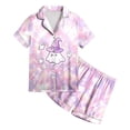 thumbnail image 4 of UAYOTSE Kids Silky Satin Nightwear Set, Girls Short‑Sleeve Collared Button‑Front Top with Coordinating Shorts, Casual Home Sleep Outfit Size 6-7 Years, 4 of 5