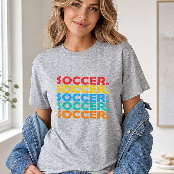 Jollimate Womens Retro Soccer Graphic T-Shirt Vintage Stacked Typography Game Day Soccer Mom Gift