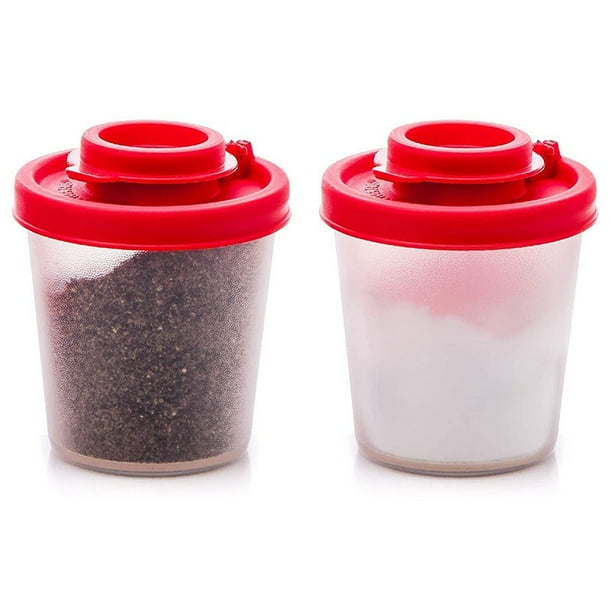 2 Medium Salt and Pepper Shakers Moisture Proof ,Salt Shaker with Red
