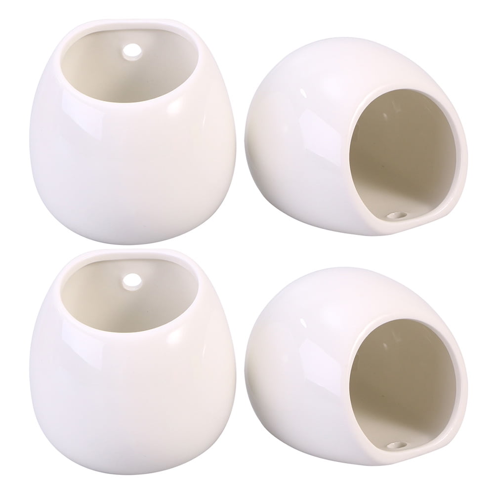 Yongwei 4pc Ceramic Hanging Wall Planter Modern Flower Pots White