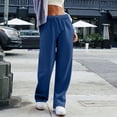 thumbnail image 2 of Women's Wide Leg Sweatpants Drawstring Elastic Waist Loose Fit Solid Color Casual Straight Leg Lounge Pants with Pockets, 2 of 5