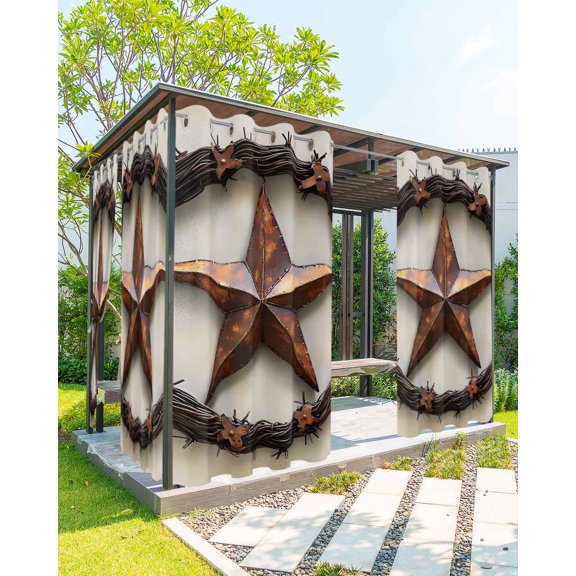 nqOlkjepod Outdoor Curtains for Patio Waterproof, Western Star Brown Outdoor Privacy Panels Grommet, Country Farmhouse Retro Texture Blackout Outside Curtains for Porch/Cabana 54"x108", 2 Panels