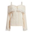 thumbnail image 1 of Women‘s Cold Shoulder Sweaters Long Sleeve Contrast Lace Knit Pullovers Bow Front Jumper Tops, 1 of 6