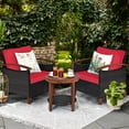 thumbnail image 1 of Costway 3PCS Patio Rattan Furniture Set Wooden Frame Cushion Table Shelf Red, 1 of 10