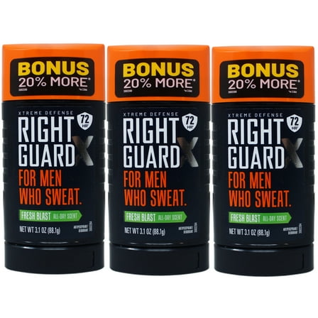 3 Pack - Right Guard Xtreme Defense Antiperspirant & Deodorant for Men Who Sweat, 72 HR, Fresh Blast Scent, 3.1oz
