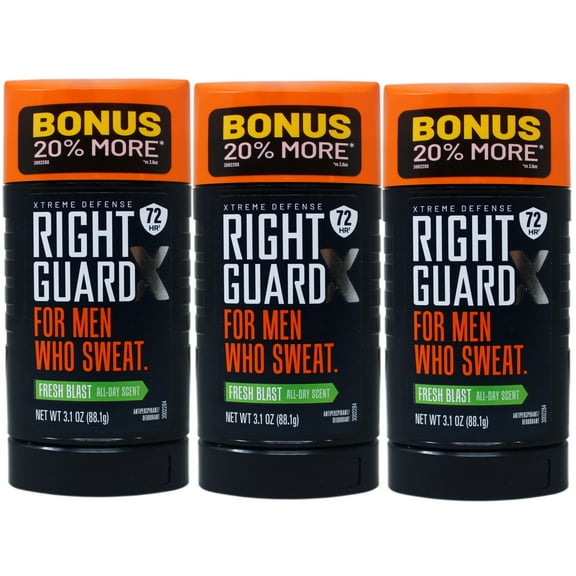 3 Pack - Right Guard Xtreme Defense Antiperspirant & Deodorant for Men Who Sweat, 72 HR, Fresh Blast Scent, 3.1oz