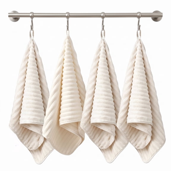 4 Pack Beige Microfiber Hand Towels for Bathroom - Quick Dry 14x30 In. Soft, Absorbent Small Towel Set for Kitchen, Guest Room & Daily Use.