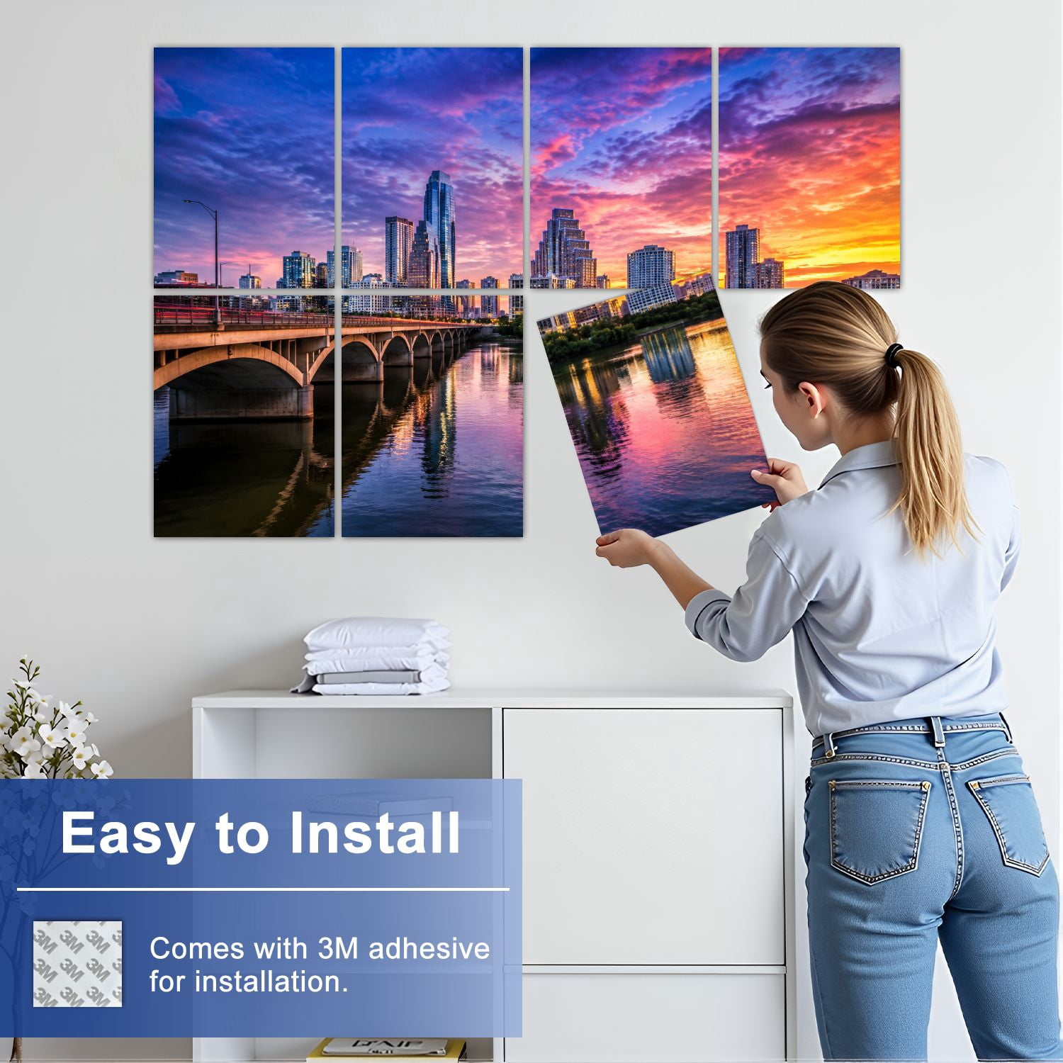 8 Pack Art Acoustic Panels Sound Absorbing Jacksonville Florida Skyline Decorative Soundproof Wall Panels Self Adhesive for Nursery Game Room Bedroom 48"x32"