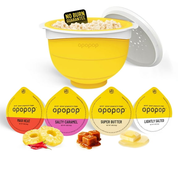 Opopop Microwave Popcorn Variety Pack 4 Count with Collapsible Silicone Popper, Gourmet Popcorn Kit, BPA Free Dishwasher Safe Popcorn Maker, Gluten Free Snacks New Flavors