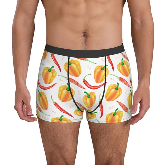 Mens Underwear Boxer Briefs - red Pepper yellow Comfort Breathable men's boxer briefs with Flex Waistband