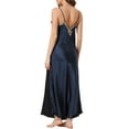 thumbnail image 3 of INSPIRE CHIC Women's Satin Nightgown Floral V Neck Sleeveless Sleepwear Party Pajamas Dress L Navy Blue, 3 of 5