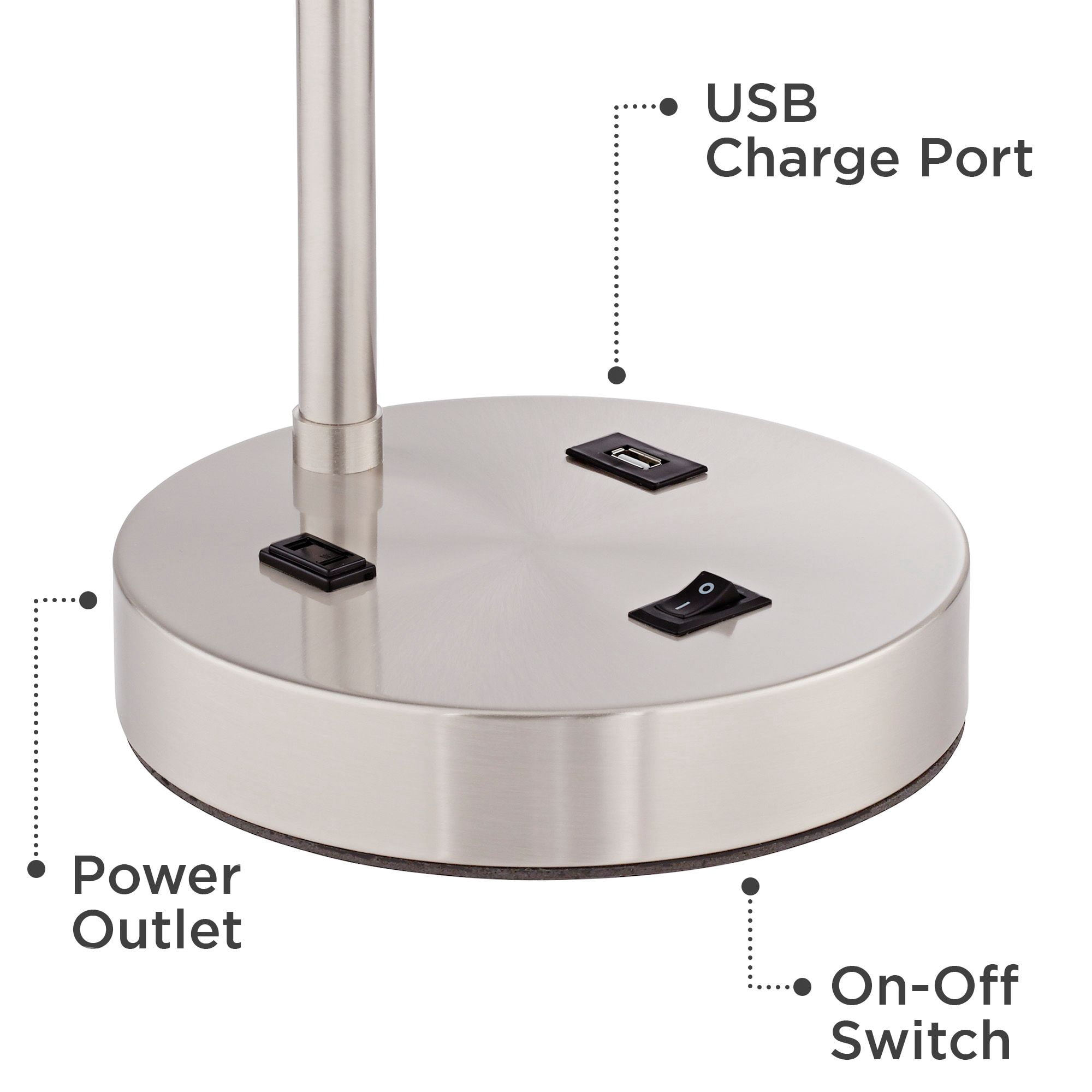 360 Lighting Colby Modern Desk Lamp 21" High Brushed Nickel with USB and AC Power Outlet in Base White Linen Drum Shade for Bedroom Living Room Office