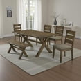 thumbnail image 4 of Siny 6pc Dining Table Set- Nutmeg Brown Finish- 4 Padded Chairs and Bench, 4 of 6