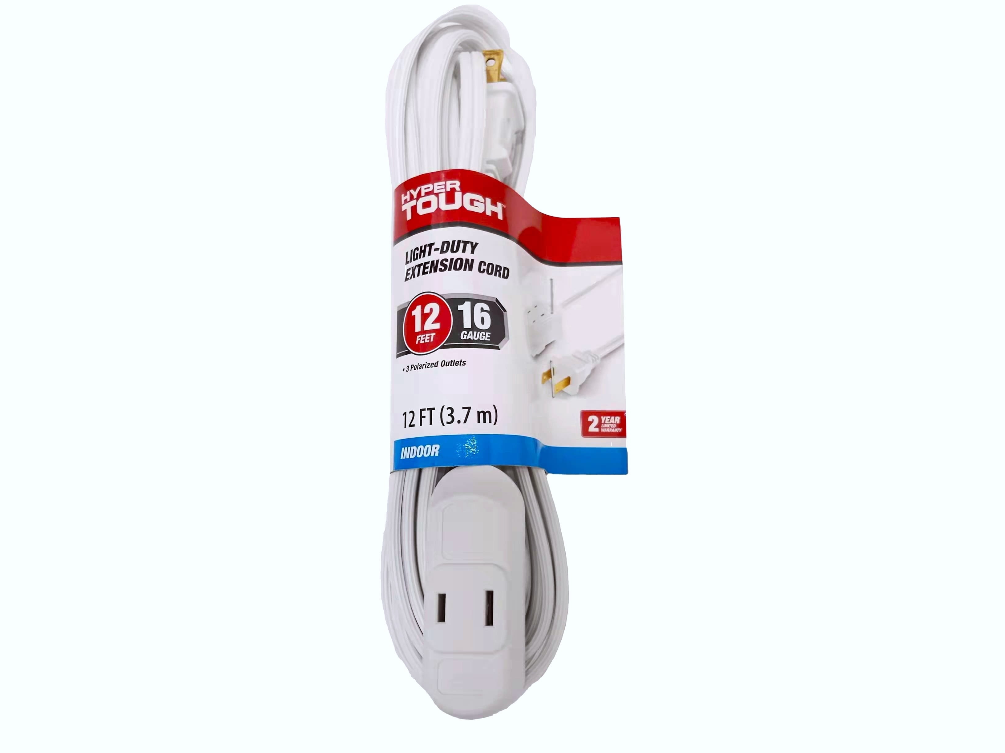 2 pack) Hyper Tough 12FT 16AWG 2-Prong White Indoor Extension Cord