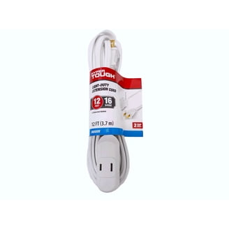 Hyper Tough Indoor 12FT 16AWG 2 Prong White Extension Cord, 125V