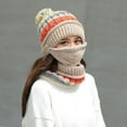 thumbnail image 3 of HESHENG Winter Knitted Beanie Hat Women Face Cover Scarf 3 in 1 Thick Warm Knit Cap with Pompom Cap Set, Beige, 3 of 7
