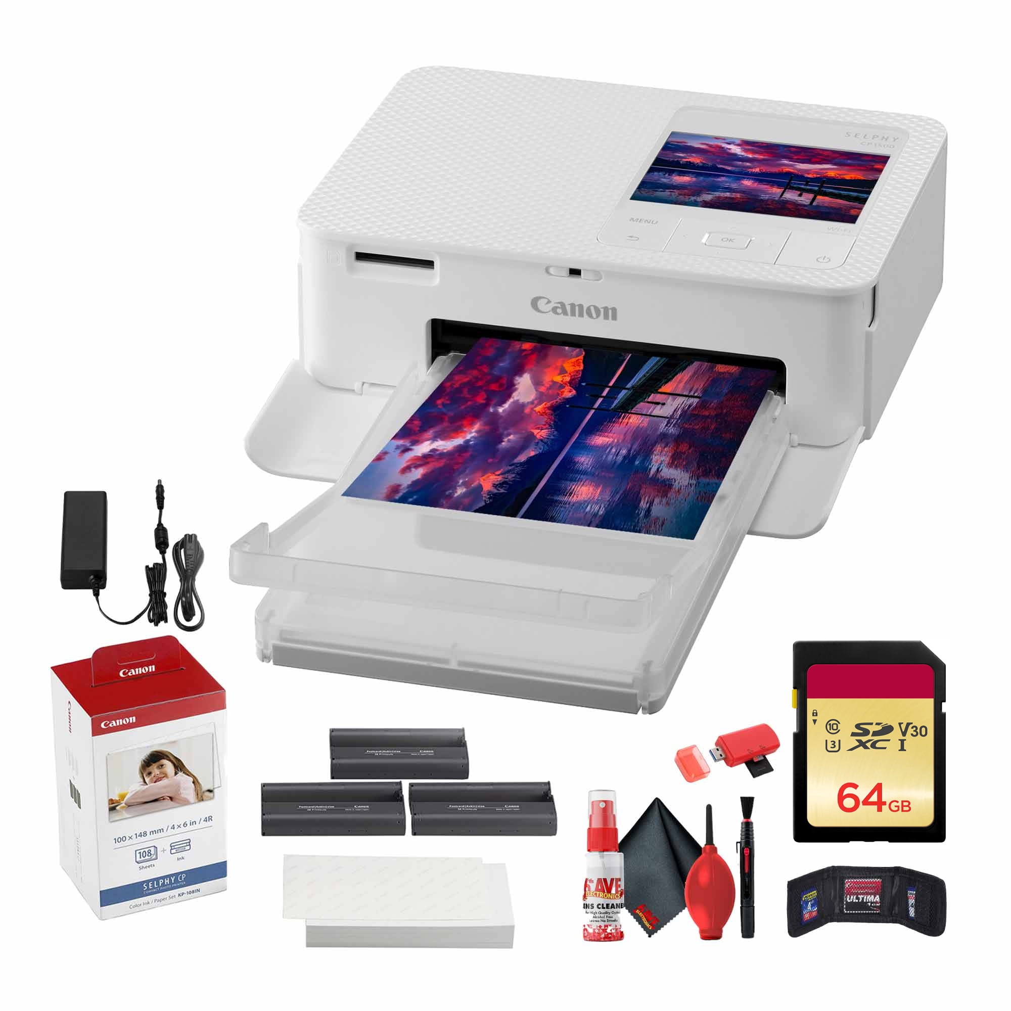 Canon SELPHY CP500 ホワイト + 108シート Canon SELPHY CP1500 Photo Printer (White) + Canon RP-108 Color Ink