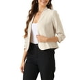 thumbnail image 4 of Blazer de negocios casual para mujer con cuello simulado y mangas 3/4, fruncido, color albaricoque, talla M, 4 of 6