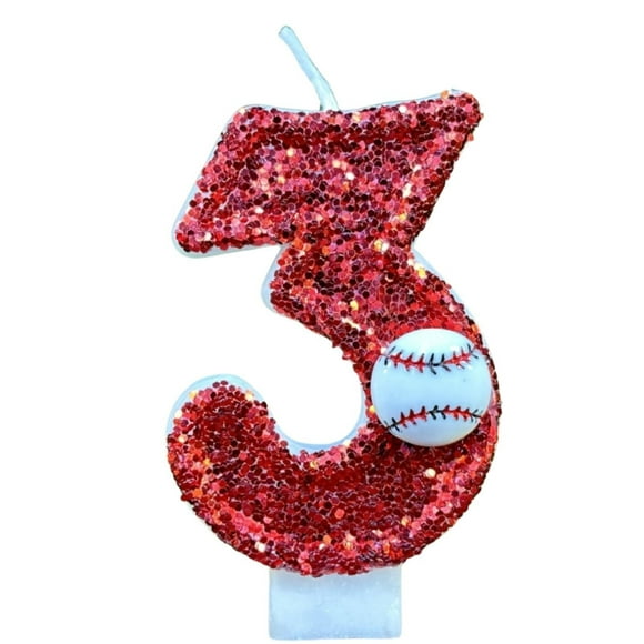 Themed Party Decorations Baseball Birthday Candle Cake Toppers Second Number Baseball Themed Cake Topper Decoration Two Years Candle Red Glitter Number Cake Topper Party