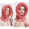 thumbnail image 3 of Gorro de lana suelta de una pieza para mujer, bufanda, máscara con cordón para calidez, suéter de invierno con capucha, gorro de punto, rosa, 3 of 4