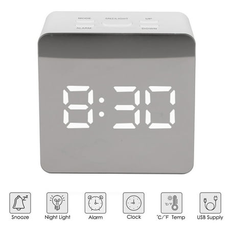 Bedside Home Alarm Clock Mirror LED Digital Night Light Thermometer