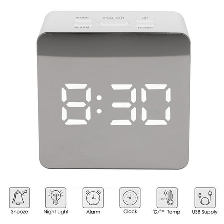 Bedside Home Alarm Clock Mirror LED Digital Night Light Thermometer Display
