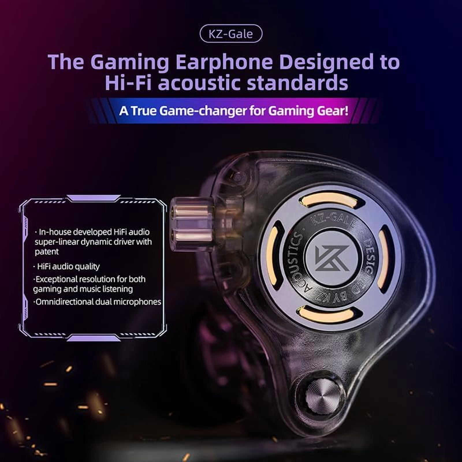 KZ Gale in-Ear Monitors,Super-Linear Dynamic Driver IEM Earphone,Ultra-Responsive Bass Hi-Fi Wired Gaming Earbuds with Detachable Recessed 2Pin Cable for Audiophile(Without Mic, Black)