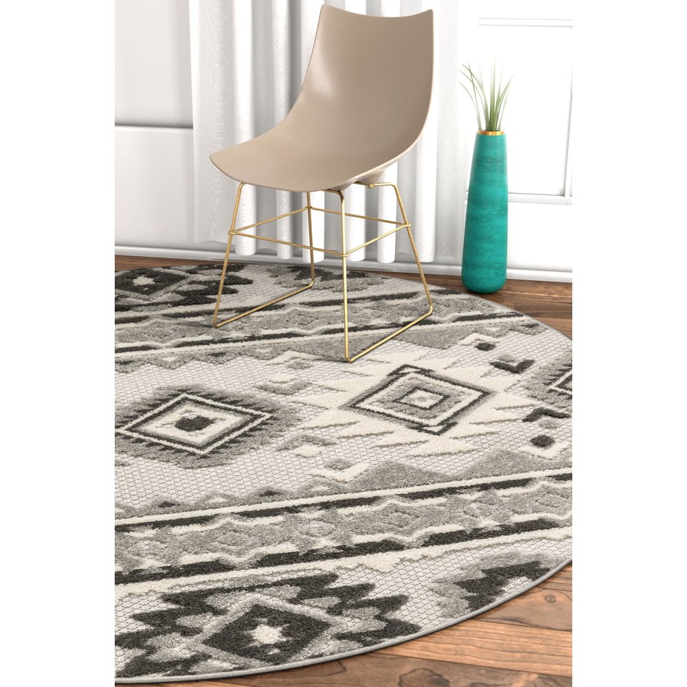 Well Woven Tuscon Grey Indoor/Outdoor Southwestern Area Rug High