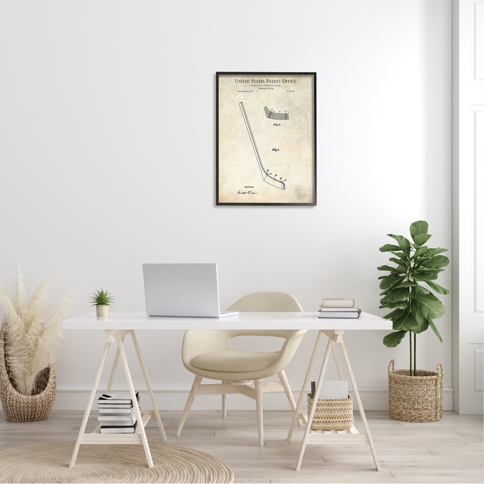 Stupell Industries Vintage Hockey Stick Sports Diagram Patent Blueprint Framed Wall Art, 24 x 30, Design by Karl Hronek