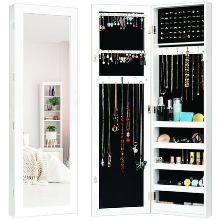 Costway Door Mounted Mirrored Jewelry Cabinet Armoire Storage Organizer