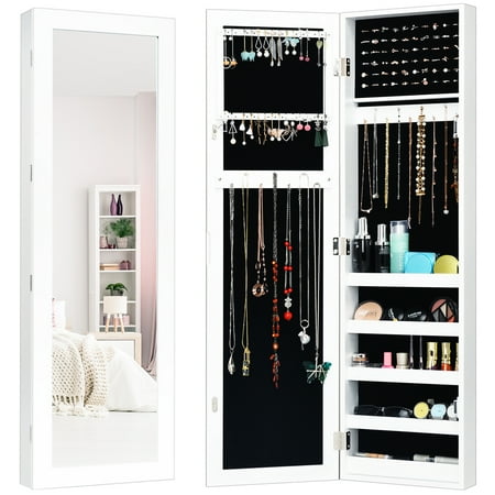 Costway Door Mounted Mirrored Jewelry Cabinet Armoire Storage (Best Over The Door Jewelry Armoire)