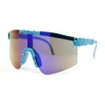 thumbnail image 2 of Boys Kids Size 80s Paint Splatter Oversize Rimless Sport Plastic Sunglasses Blue - Blue Mirror, 2 of 4