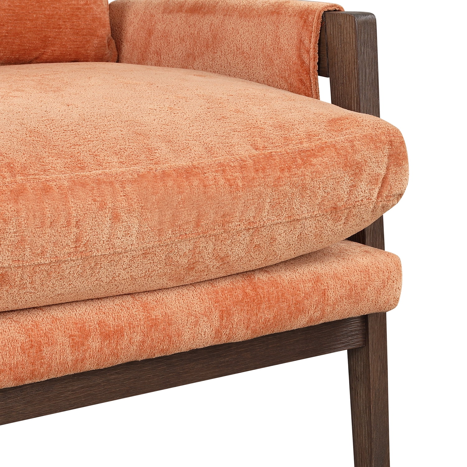Kadyn Modern Velvet Accent Chair, Solid Wood Leisure Chair with Thick Seat Cushion, Upholstered Armchair for Living Room, Orange