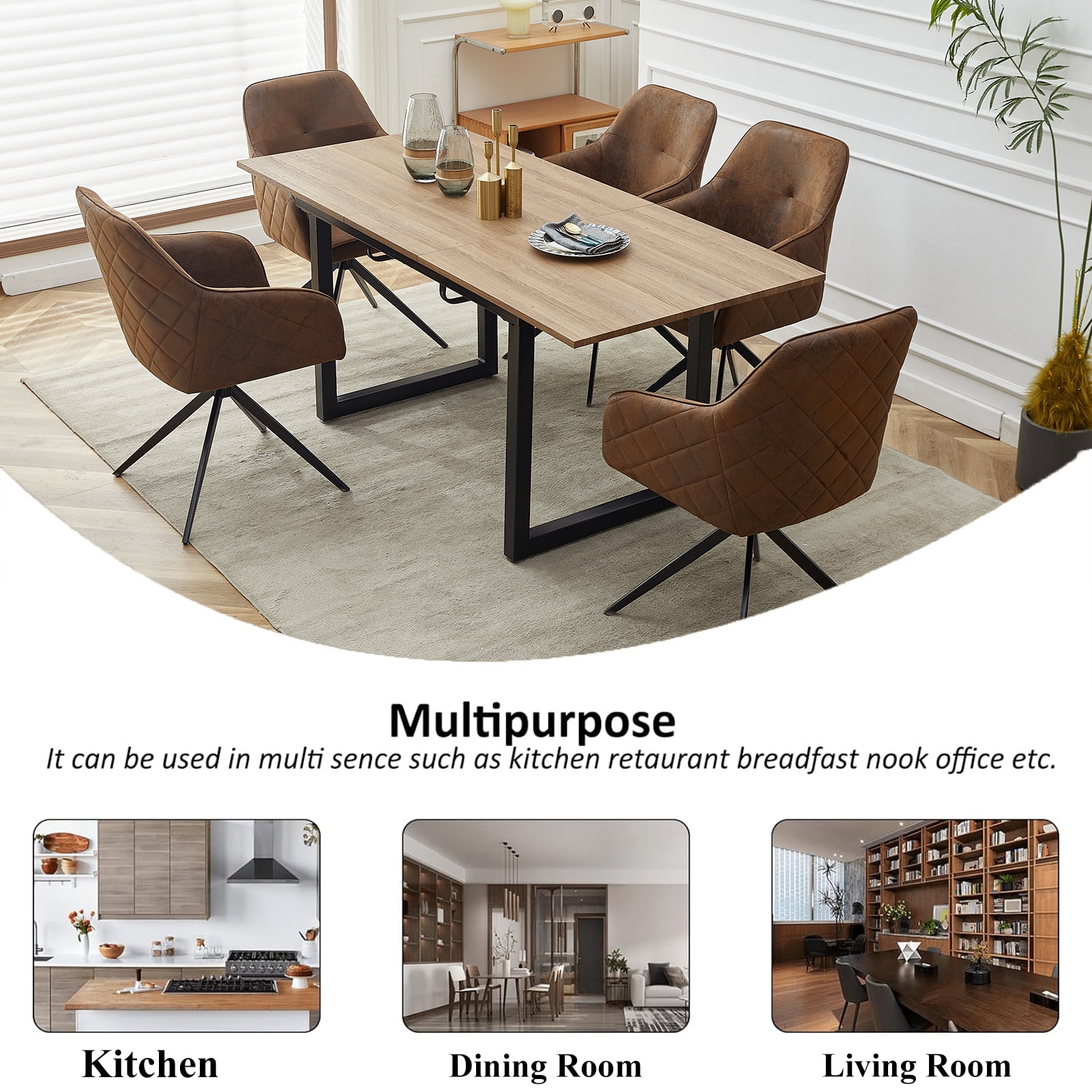 Lecut Extendable Dining Table for 4-8 Person, Extendable from 55" to 71", Modern Rectangle Dining Table with MDF Tabletop and Metal Frame, Expanding Kitchen Table for Home, Office,Brown