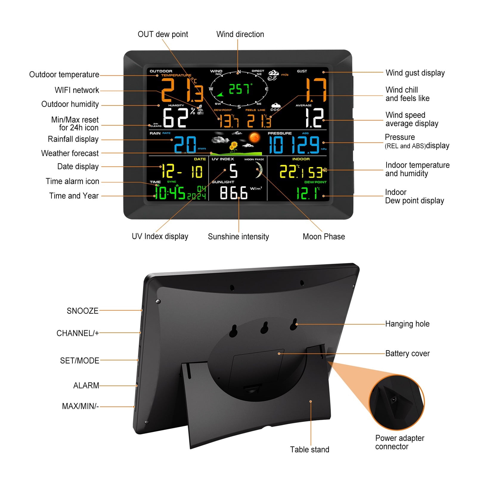 Wireless Weather Station 14-in-1, Real-Time Sync to Weather Underground, 330ft