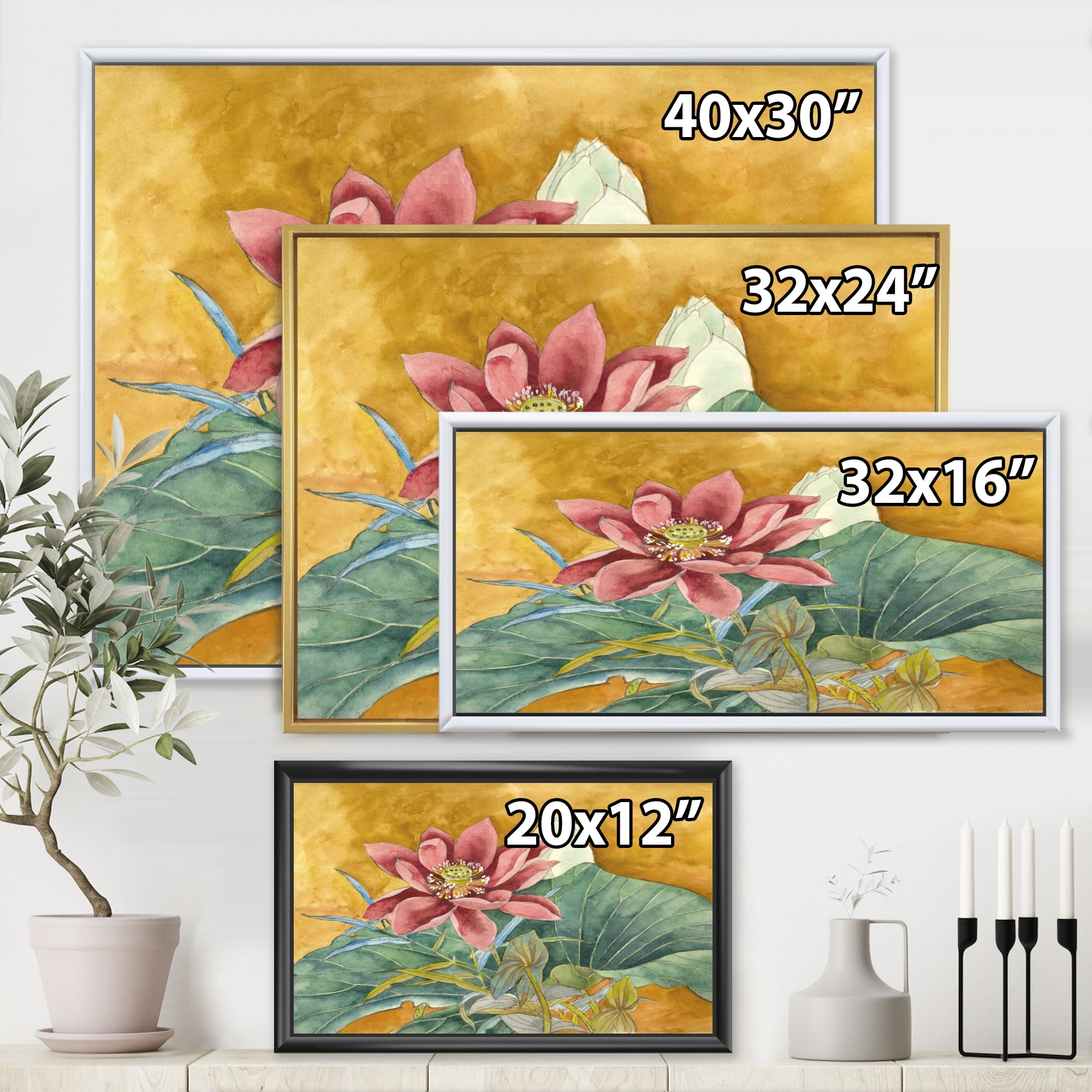 Designart 'Ancient Impression of Pink Lotus' Traditional Framed Canvas Wall Art Print