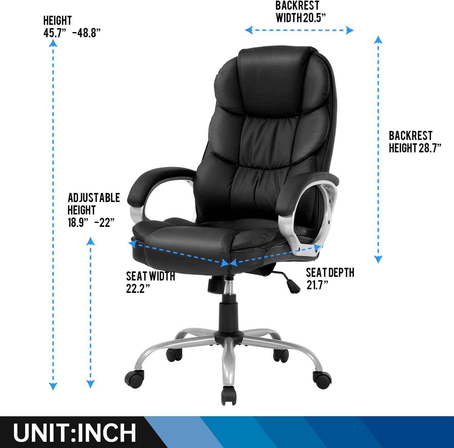 NiamVelo Executive Office Chair PU Leather Computer Desk Chair Adjustable Backrest with Lumbar Support for Adults, Black