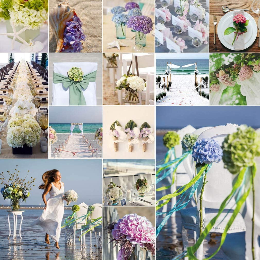 Silk Hydrangea Artificial Flowers Heads with Stems for Wedding Home Decor Pack of 6 (Purple)