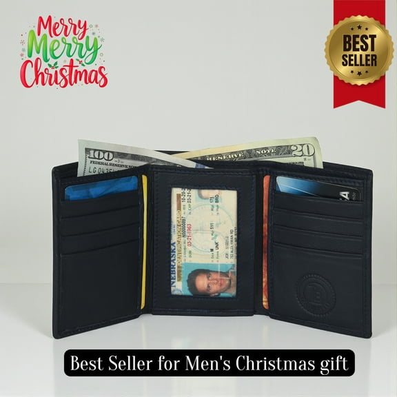 RFID Blocking Slim Trifold Wallet for Men's Genuine Leather by Leatherboss