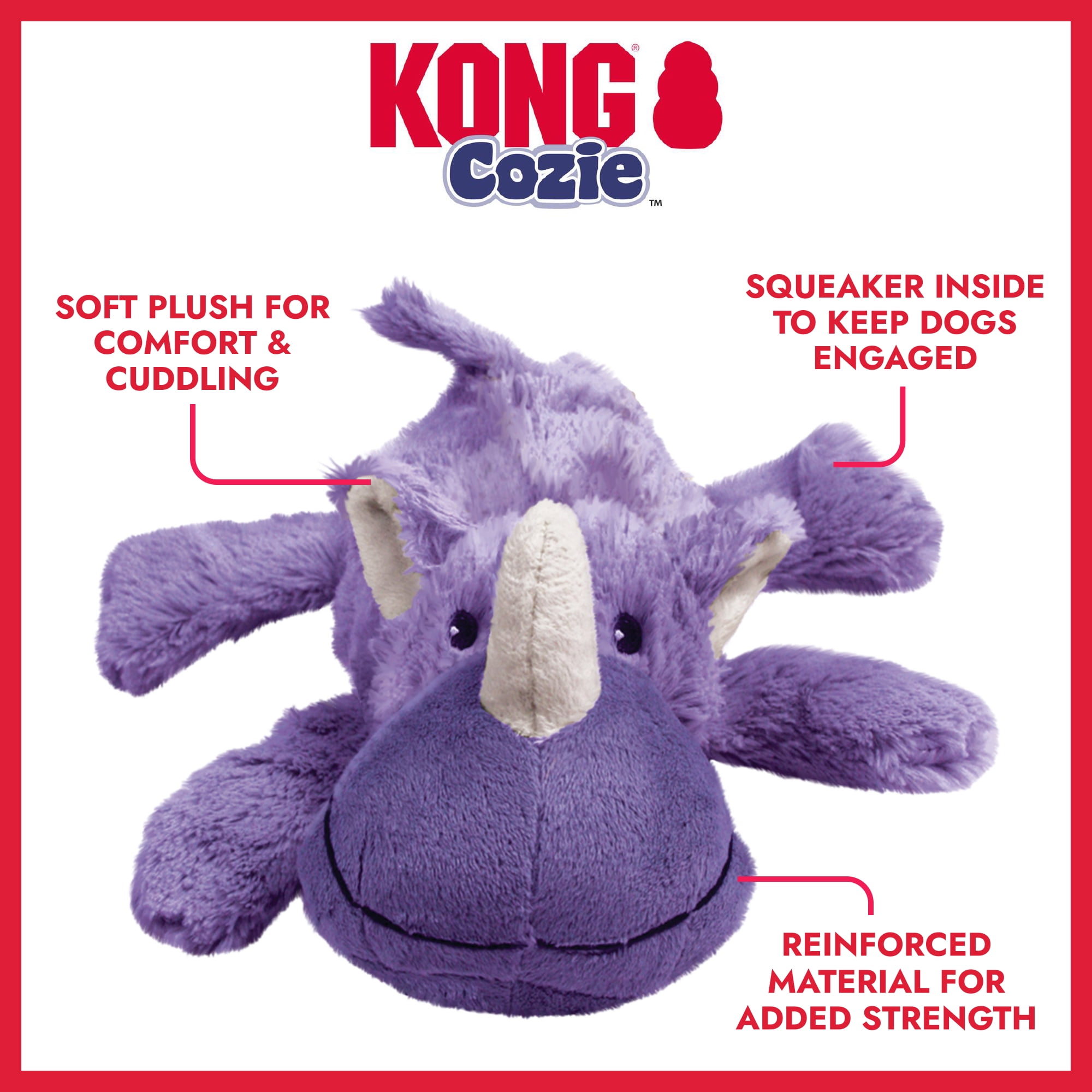COYSEIO タンクトップ 犬 サイズ2LIGHT PURPLE KONG Cozie Rosie Durable Plush Rhino Dog Toy, Medium, Squeaky
