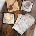thumbnail image 5 of White Gold Marble Pattern Kitchen Oven Mitt and Pot Holder Sets 4 Pcs for Baking, Cooking and Grilling, Heat Resistant Up To 392 °F, 5 of 7